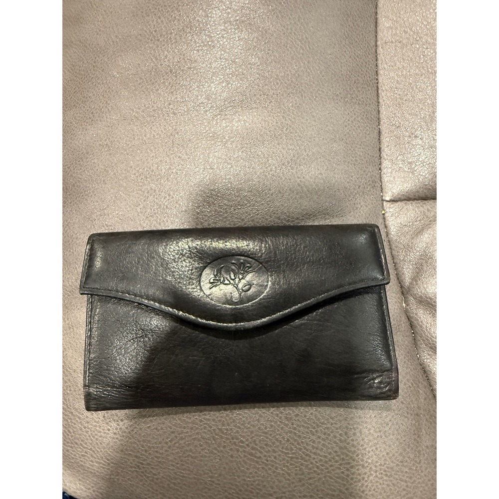 Julia Buxton Heiress Black Leather Bifold Wallet Top Grain Cowhide Exterior Snap